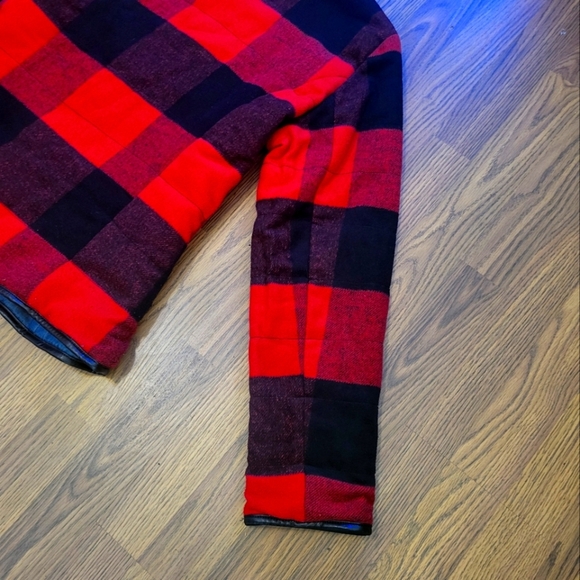 Tribal Reversible Red & Black Fleece Buffalo Plaid Denim Jacket M A26 - Picture 3 of 14